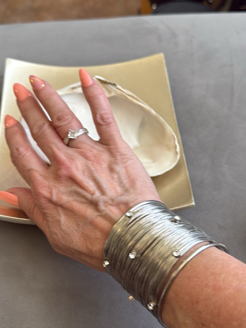 Silver Tone Multi-Strand Cuff Bracelet Accent White Crystal Beads New Gift